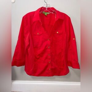 Island Republic coral button down collared top Beachy resort summer nights L